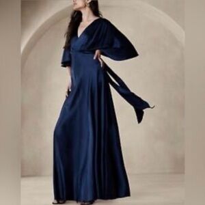 Banana Republic 100% Silk Kimono Sleeve Gown Navy Maxi Dress